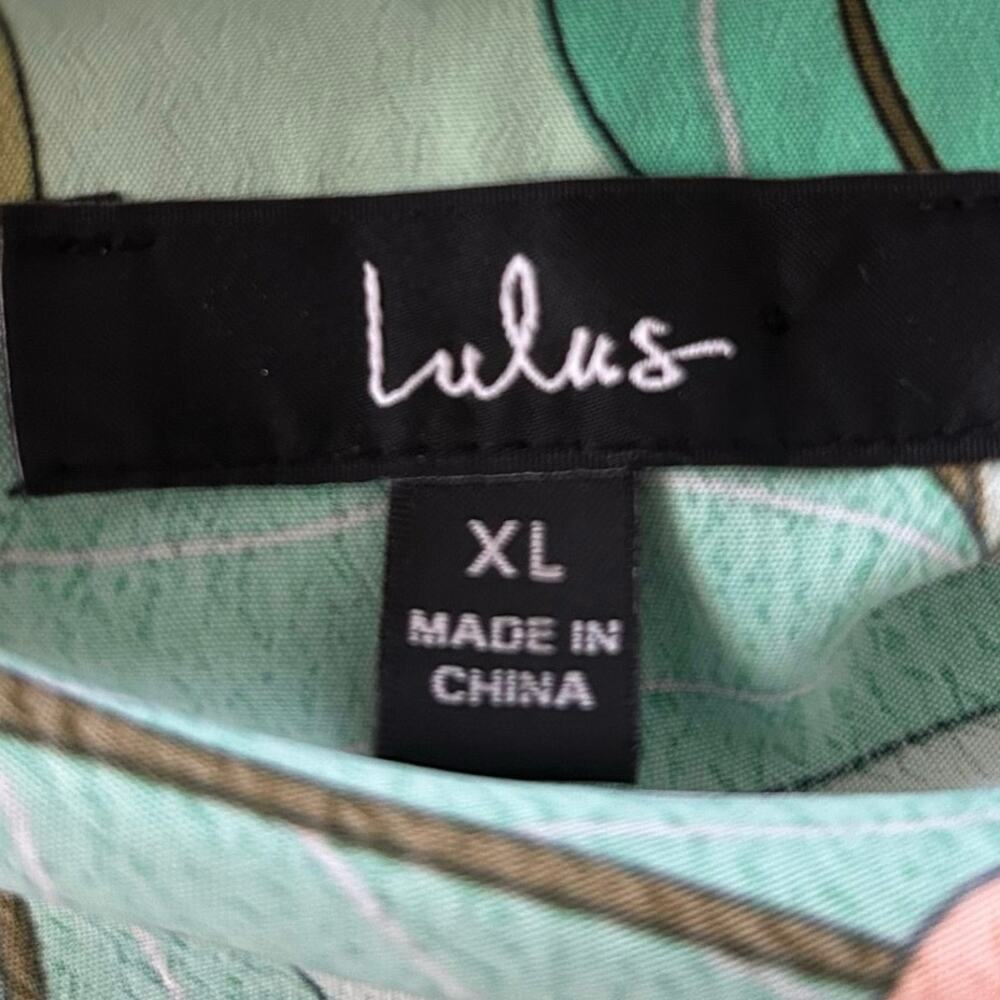 Lulus Green Floral Shirt Dress Preppy Spring Mini XL - Picture 6 of 8